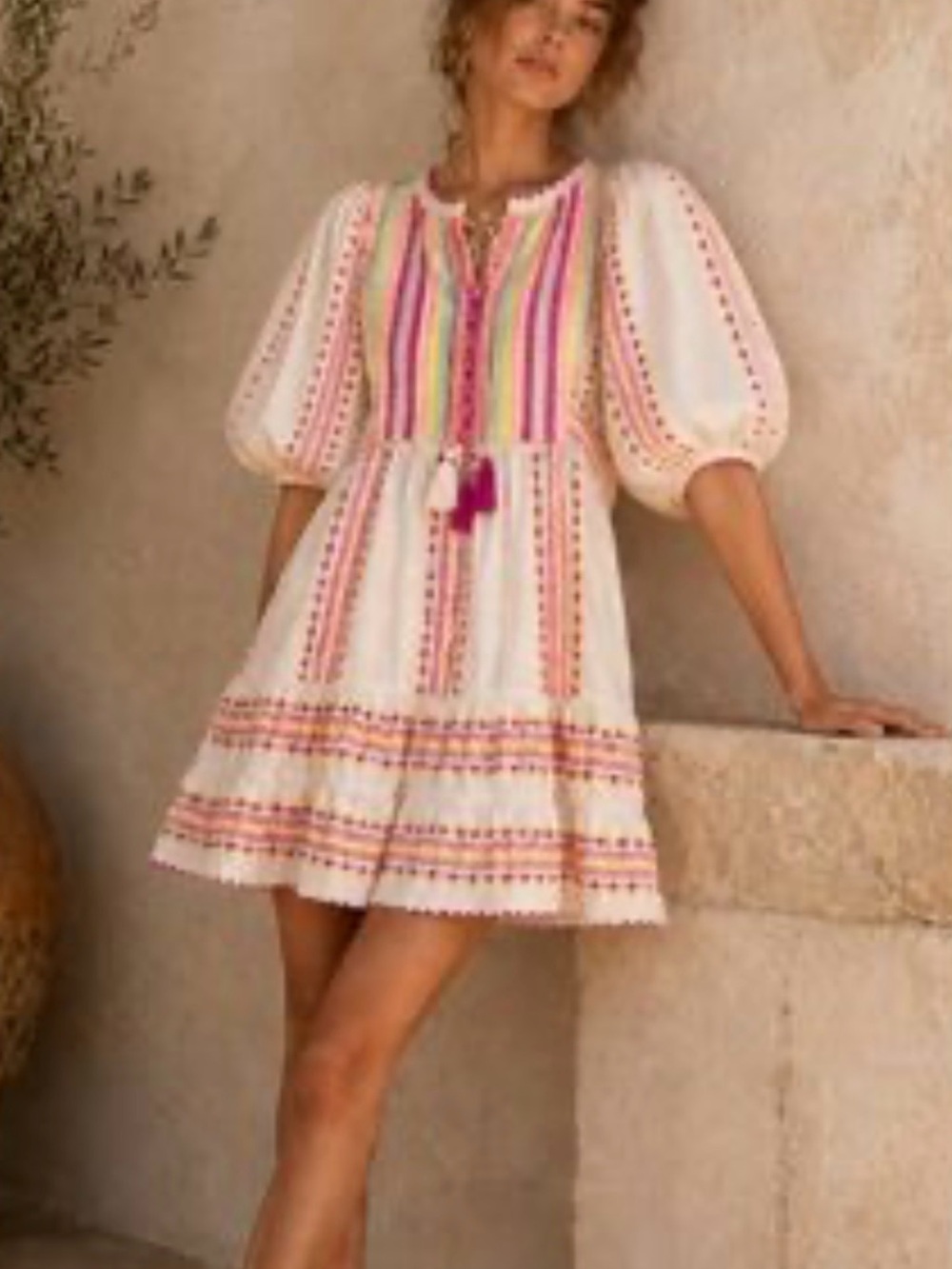 SAYLOR XS Zinnia Mini Dress with Pink & Yellow Embroidery